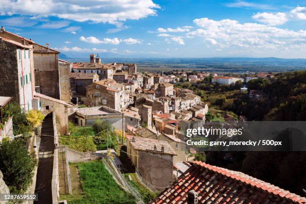 high angle view of townscape against sky,caprarola,lazio,italy - provinz viterbo stock-fotos und bilder