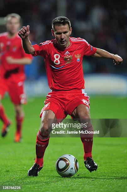 Konstantin Zyrjanov of Russia in action during the EURO 2012, Group B qualifier between Slovakia and Russia at the MSK Zilina stadium on October 7,...