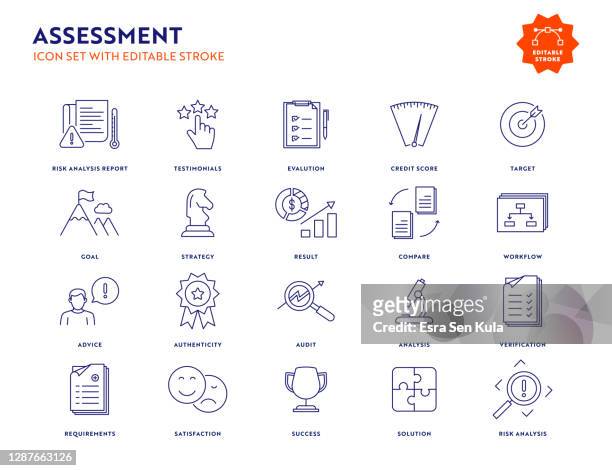 assessment icon set with editable stroke - verification stock illustrations