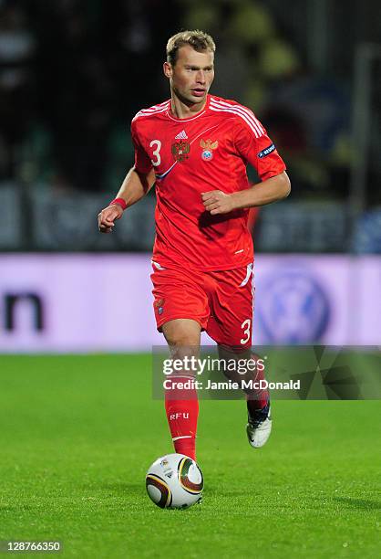 Vasilij Berezuchij of Russia in action during the EURO 2012, Group B qualifier between Slovakia and Russia at the MSK Zilina stadium on October 7,...