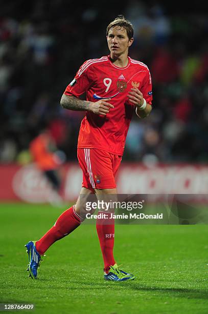Roman Pavlyuchenko of Russia in action during the EURO 2012, Group B qualifier between Slovakia and Russia at the MSK Zilina stadium on October 7,...