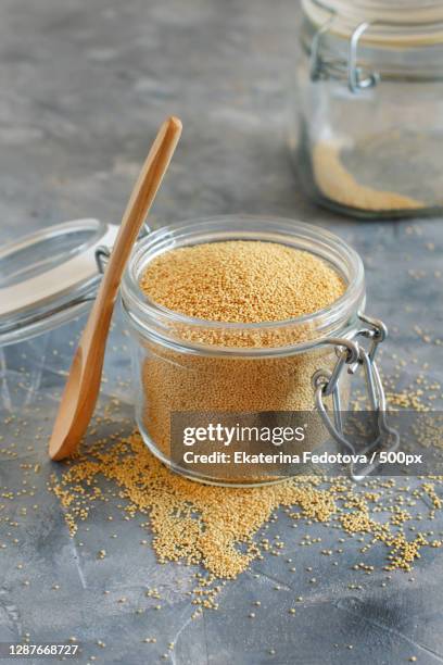 high angle view of rice in bowl on table - amarant stock pictures, royalty-free photos & images