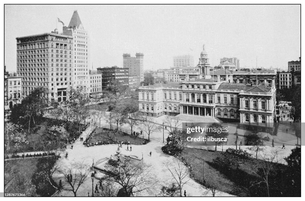Antique black and white photograph of New York: CITY HALL