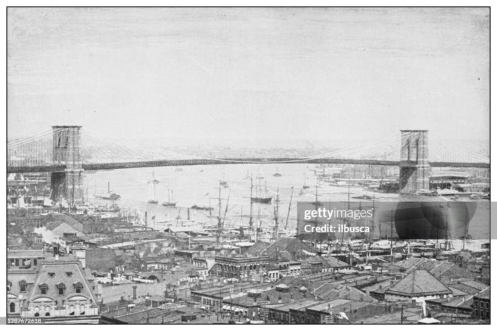 Antique black and white photograph of New York: BROOKLYN BRIDGE