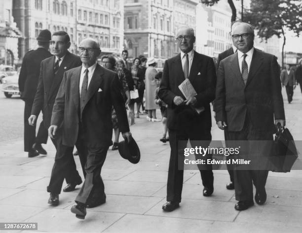 Four Jewish representatives - Martin Savitt, John Dight, S Teff, and AG Brothman - as they leave the Home Office after their successful plea to stop...