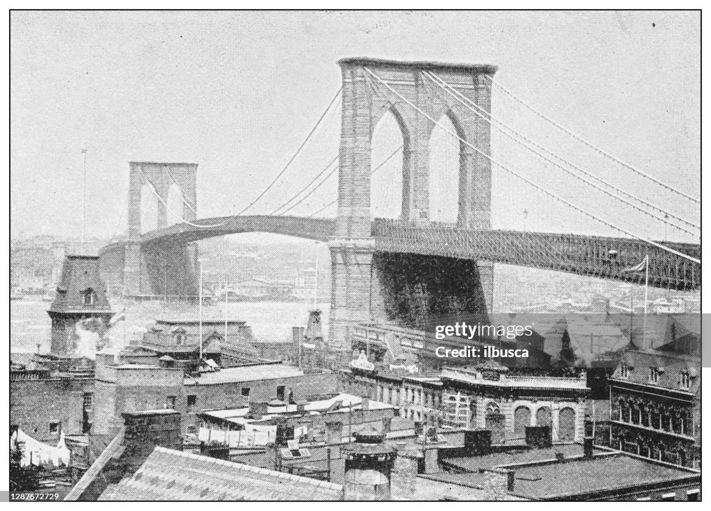 Antique black and white photograph of New York: BROOKLYN BRIDGE