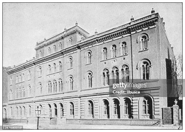 antique black and white photograph of new york: astor library - astoria new york stock illustrations