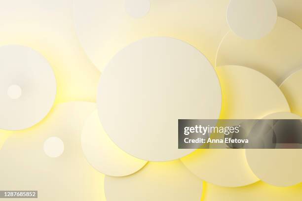 abstract background made with white rounds with yellow neon light. square shape. trendy color of the year - neon speech bubble stock-fotos und bilder