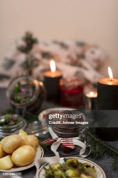 high angle view of christmas food on table - johner images bildbanksfoton och bilder