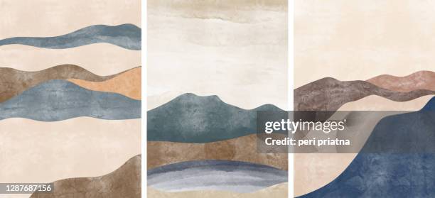 set of creative minimalist hand painted. abstract arts background . vector illustration - painting art stock illustrations