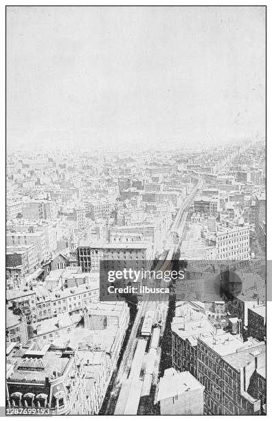 antique black and white photograph of new york: aerial view - brooklyn shopping stock illustrations