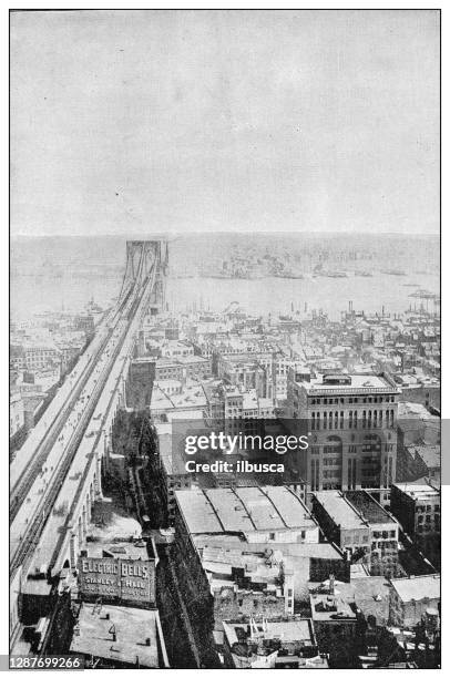 antique black and white photograph of new york: aerial view - brooklyn shopping stock illustrations