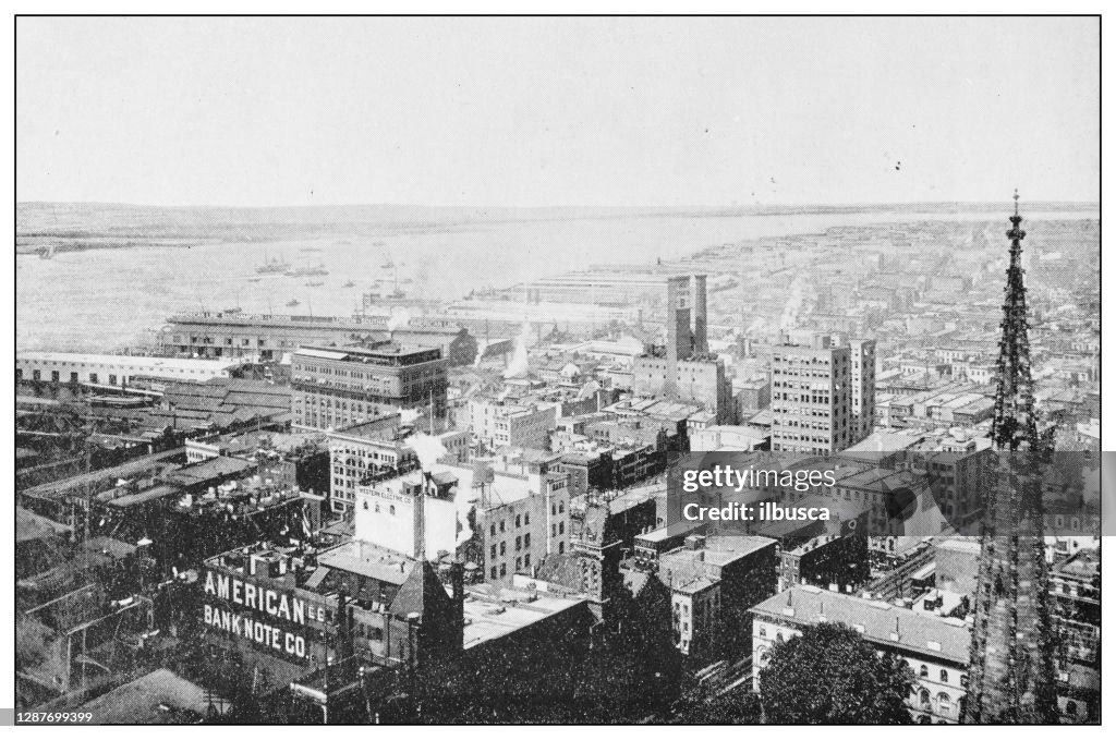 Antique black and white photograph of New York: AERIAL VIEW