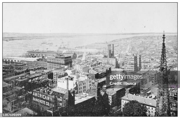 antique black and white photograph of new york: aerial view - brooklyn shopping stock illustrations