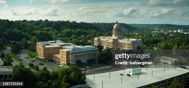 kentucky state capitol in frankfort - aerial panorama - frankfort kentucky stock pictures, royalty-free photos & images