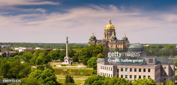 iowa state capitol - aerial panorama - iowa stock pictures, royalty-free photos & images