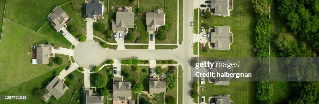 Suburban Cul de San in Ohio - Top Down Aerial Shot