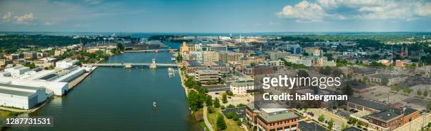 aerial panorama of green bay, wisconsin - wisconsin stock pictures, royalty-free photos & images