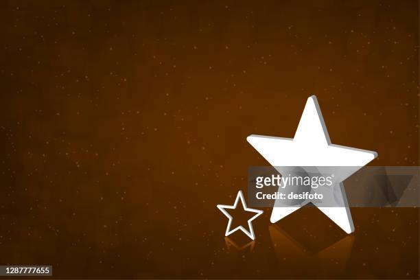 dark brown coloured glittery backgrounds with two white coloured 3d star in the right and their reflection - illustration technique stock illustrations