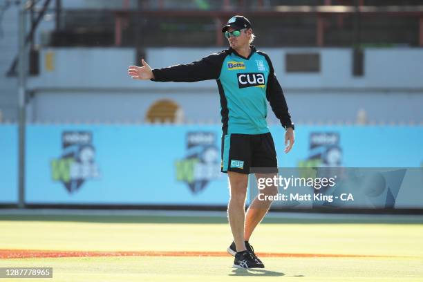 Heat head coach Ashley Noffke looks on during the Women's Big Bash League WBBL Semi Final match between the Brisbane Heat and the Sydney Thunder at...