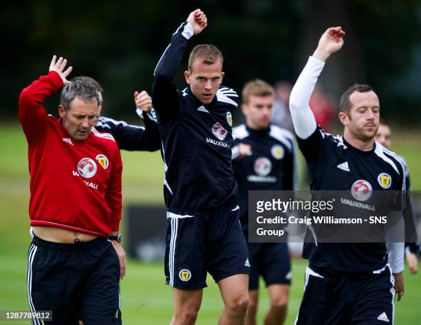 Scotland's Jordan Rhodes limbers up during training ahead of the FIFA World Cup 2014 Qualifying double header against Serbia and Macedonia.