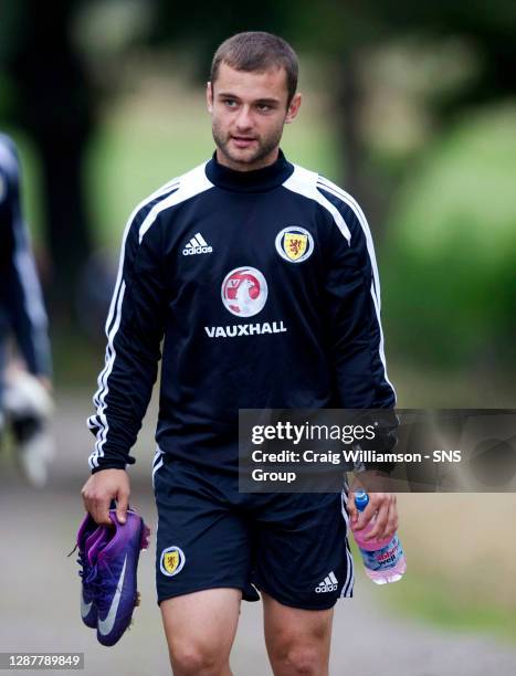 Scotland and Wigan ace Shaun Maloney arrives for training ahead of the FIFA World Cup 2014 Qualifying double header against Serbia and Macedonia.