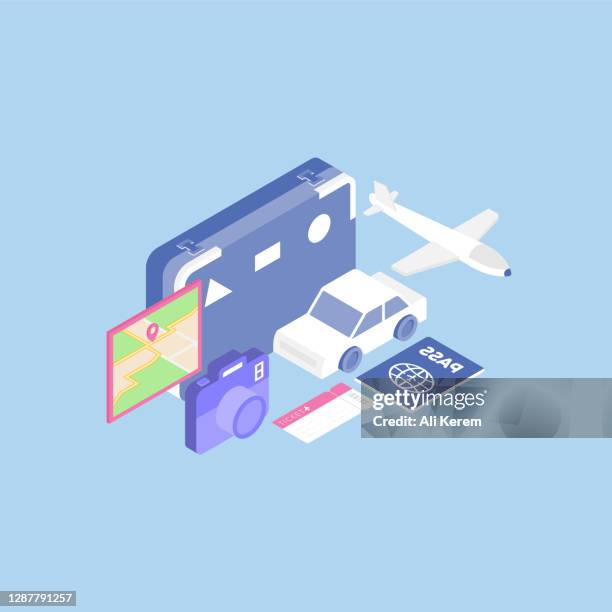 travel design in isometric vector illustration - fleet icon stock illustrations