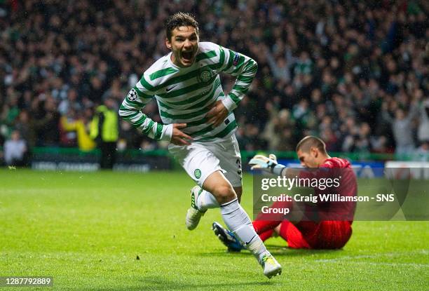 V BARCELONA.CELTIC PARK - GLASGOW.Celtic hitkid Tony Watt charges off to celebrate his goal which, in the end, won the match