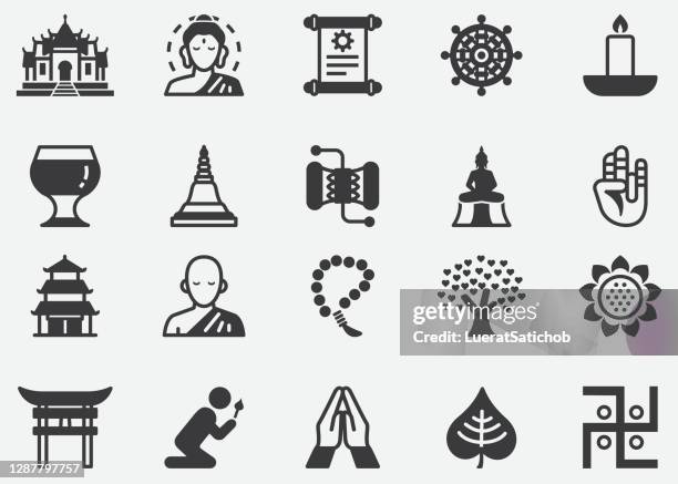 ilustrações, clipart, desenhos animados e ícones de budismo, tailândia, japão, ásia, zen, buda, estátua de buda pixel ícones perfeitos - buda