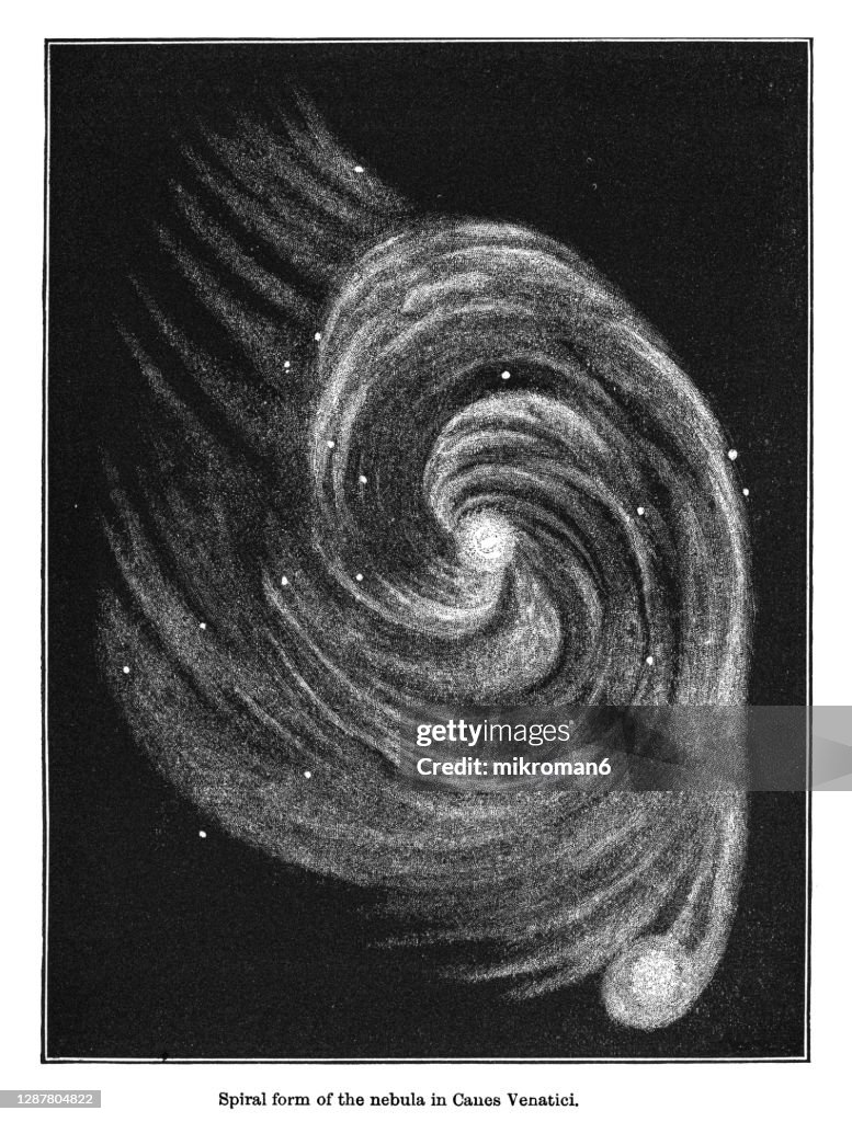 Old engraved illustration of Astronomy - Spiral form of the Nebula in Canes Venatici