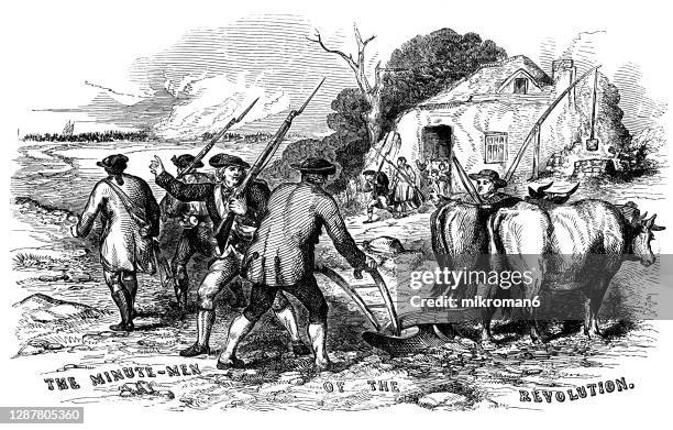 antique illustration of the "minute-men" of the american revolution - revolutionary war uniform stock pictures, royalty-free photos & images