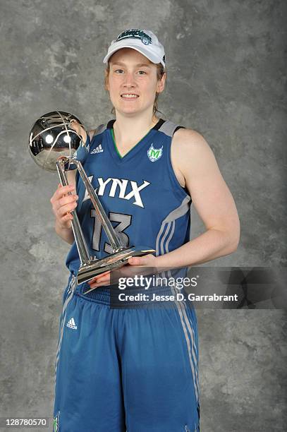 Lindsay Whalen of the Minnesota Lynx poses for a portrait with the WNBA Trophy after defeating the Atlanta Dream in Game Three of the 2011 WNBA...