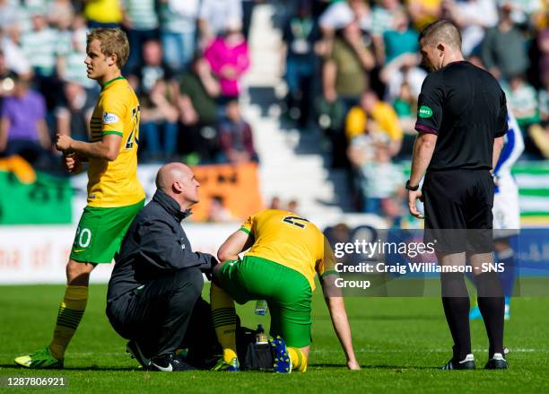 V CELTIC.RUGBY PARK - KILMARNOCK.Celtic defender Adam Matthews takes a moment before going off injured