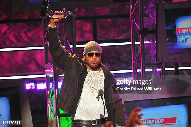 Cool J accepts an award during the BET Hip Hop Awards 2011 at the Boisfeuillet Jones Atlanta Civic Center on October 1, 2011 in Atlanta, Georgia.