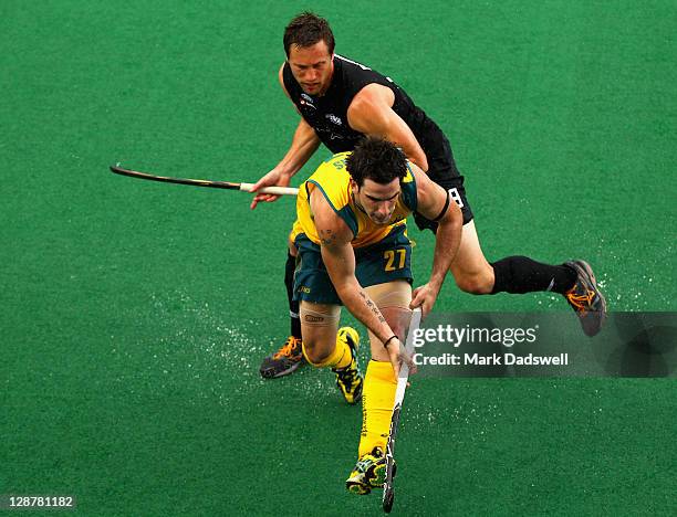 Kieran Govers of the Kookaburras controls the ball during the Oceania Cup match between Australia and New Zealand at Hobart Hockey Centre on October...