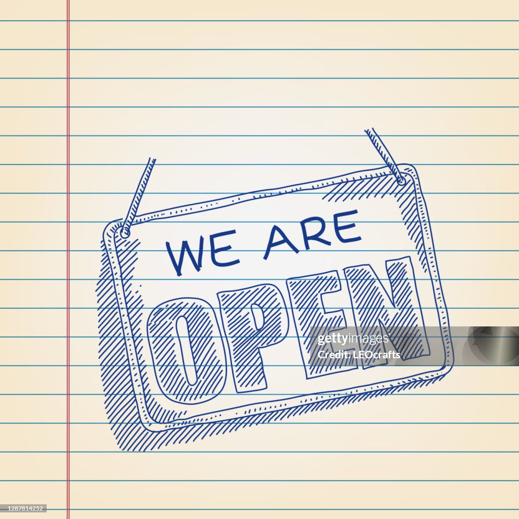Open Sign Drawing On Ruled Paper High-Res Vector Graphic - Getty Images
