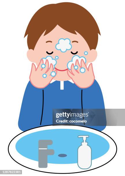 man washing face. - wash face stock illustrations