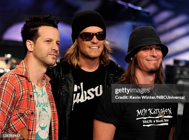 Musicians Doug Ardito, Wes Scantlin and Paul Phillips of Puddle of Mudd appear on the Tonight Show With Jay Leno at NBC Studios on October 7, 2011 in...