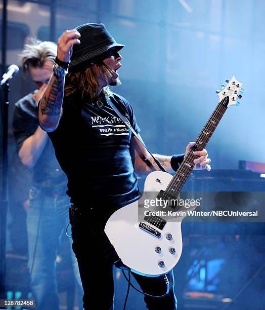 Musician Paul Phillips of Puddle of Mudd performs on the Tonight Show With Jay Leno at NBC Studios on October 7, 2011 in Burbank, California.