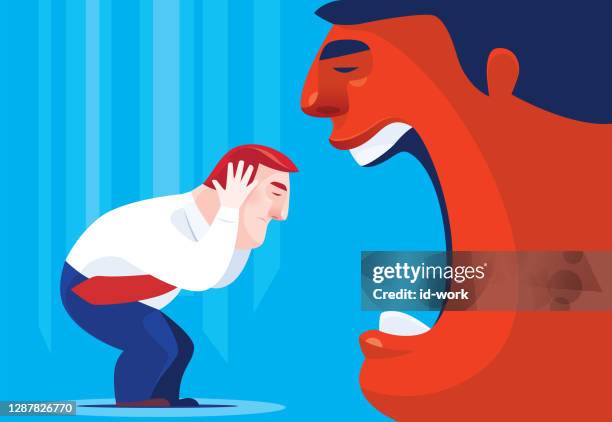 ilustrações de stock, clip art, desenhos animados e ícones de businessman covering ears while boss blaming - mãos nas orelhas