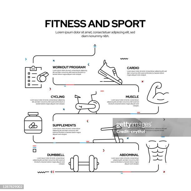 健身和健身房相關過程資訊圖設計，線性樣式向量圖 - 踏板操 幅插畫檔、美工圖案、卡通及圖標