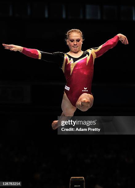 Lisa Hill of Germany competes on the Beam aparatus in the Women's qualification during day two of the Artistic Gymnastics World Championships Tokyo...