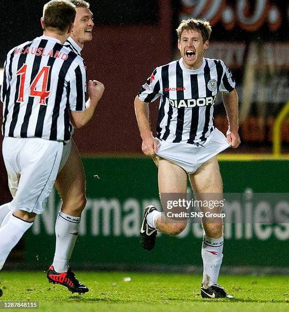 V ST MIRREN.TANNADICE - DUNDEE.St Mirren's David Van Zanten celebrates in style after scoring a goal that means he no longer has to don a mankini at...