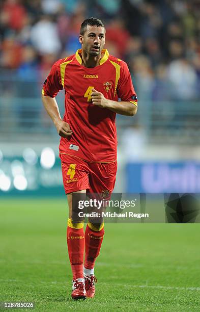 Milan Jovanovic of Montenegro in action during the EURO 2012 group G qualifier match between Montenegro and England at the Gradski Stadium on October...