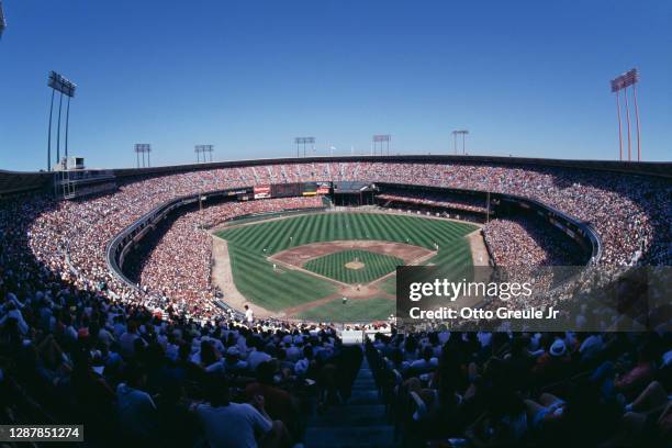 General view of the Candlestick Park stadium and spectators attending the final regular season Major League Baseball National League West game...