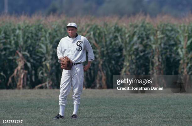 One of the "ghost players", a member of the semipro Dyersville White Hawks baseball team dressed in the uniform of the 1919 Chicago White Sox team...