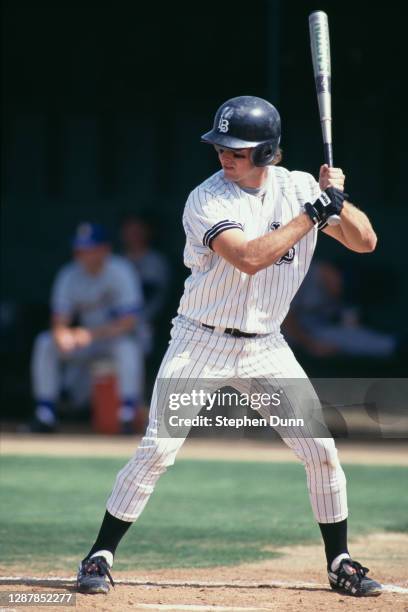 Jason Giambi, First Baseman for the Long Beach State Dirtbags at bat during the NCAA Big West Conference baseball season circa June 1992 at the Blair...