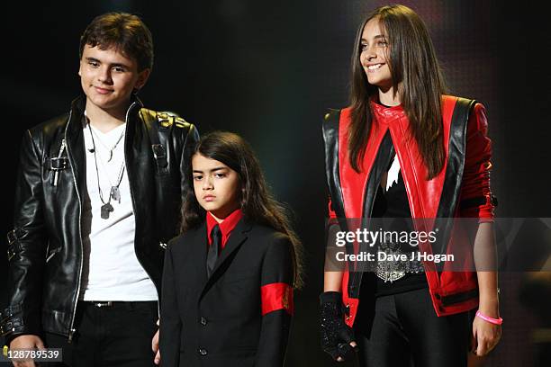 Prince Jackson, Blanket Jackson and Paris Jackson appear onstage at the 'Michael Forever' concert to remember the late Michael Jackson at The...