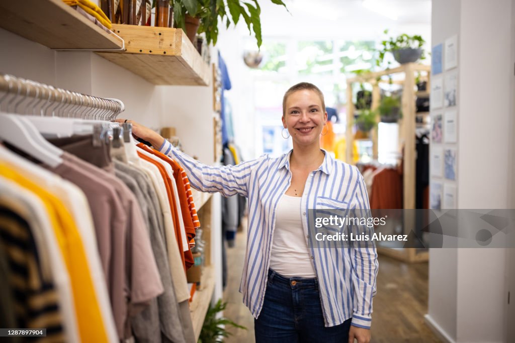 Boutique owner in her store post pandemic lockdown
