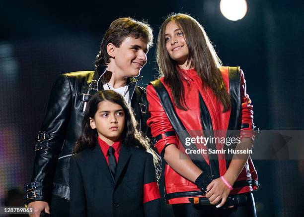 Prince Michael Jackson, Blanket Jackson and Paris Jackson appear on stage at the Michael Forever Tribute Concert in memory of the late Michael...
